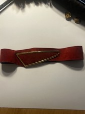 Vintage Leather Red Belt With Assymetrical Gold Detailing