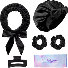 Heatless Hair Curler and Double Layer Satin Bonnet Set for Overnight Curls - No