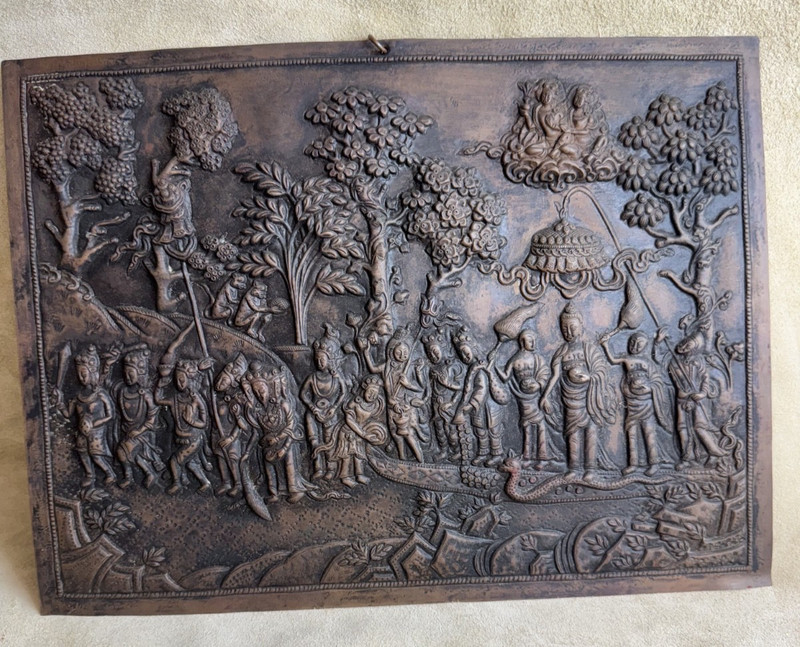 Antique Tibetan Thangka,  Buddhist Repousse Pictoral Mandala Plaque -