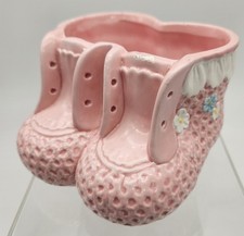 Vintage Pink Double Baby Bootie Shoe Ceramic Small Planter Nursery Decor