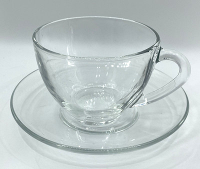 Arcoroc FRANCE Classique Clear Glass  Tea/  Coffee Cup & Saucers Set of 4