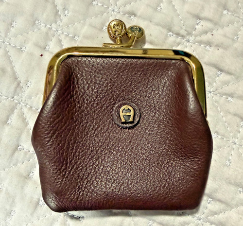 Vtg Small Wine Plum Colored Etienne Aigner Change Coin Purse Close Leather Used
