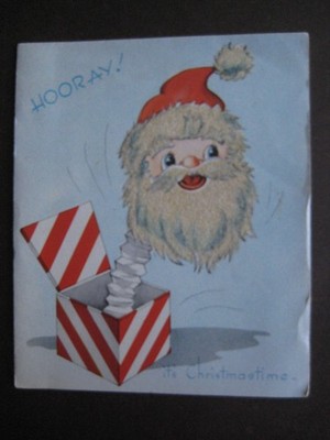 1940s vintage greeting card Sommerfield CHRISTMAS Glitter Santa Jack-in-the-Box