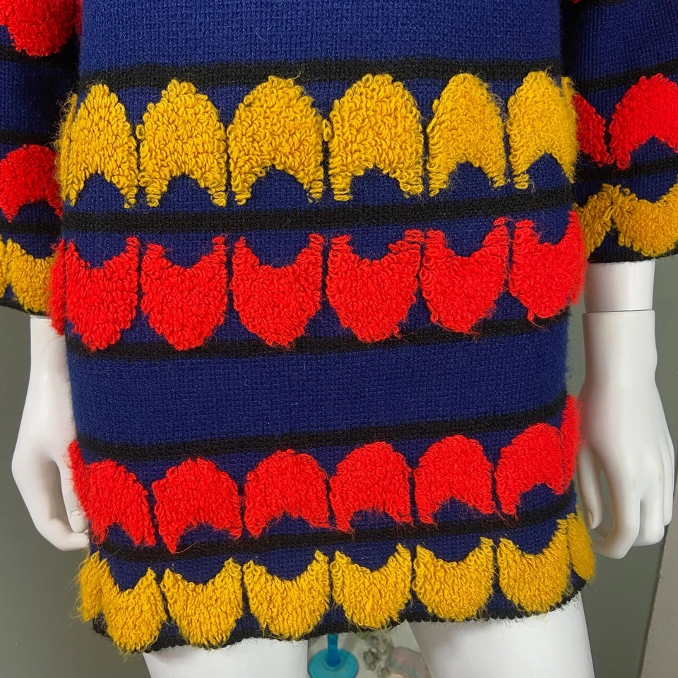 Vintage 60s 70s Mod Geometric Tunic Micro Mini Sweater Shift XS/S Wide Sleeve - Image 3 of 4