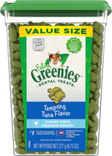 Greenies Feline Adult Dental Cat Treats, Tempting Tuna Flavor, 9.75 Oz. Tub