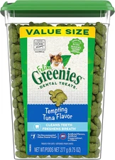Greenies Feline Adult Dental Cat Treats, Tempting Tuna Flavor, 9.75 Oz. Tub