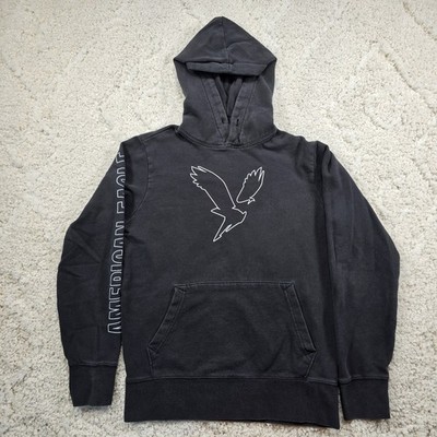 American Eagle Womens Fleece Hoodie Spellout Sleeve Simple Logo Super Soft Sz XS