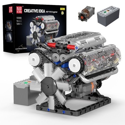 Mould King 10088 Technic V8 Car Engine Motorized Model Building Blocks Brick Set
