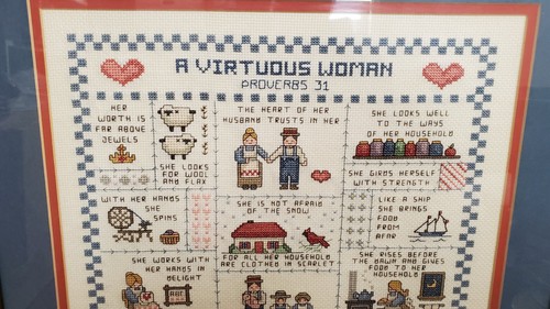 VINTAGE Leisure Arts Framed Cross Stitch A Virtuous Woman Proverbs 31 MOM MOTHER - Picture 3 of 12