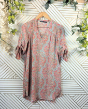 ZARA BASIC Women's Paisley Popover Dress Colorful Roll Tab Boho Beach Size Med