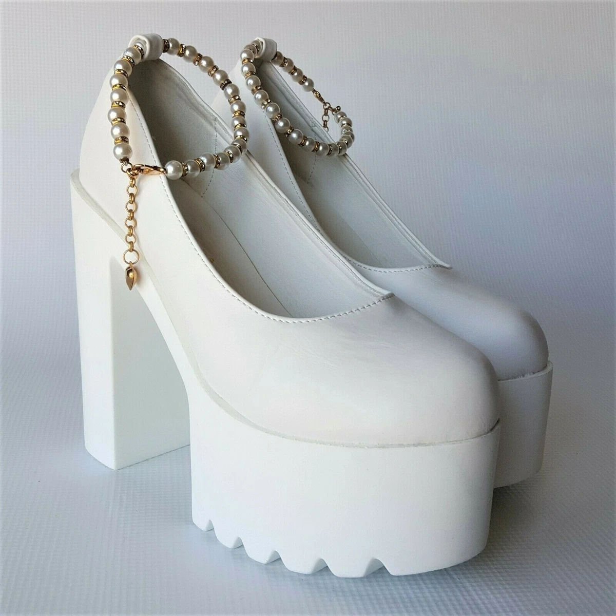 White chunky platform heels sale