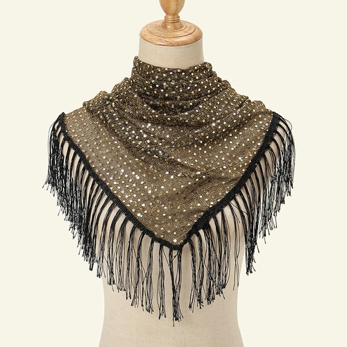 Arab Summer Lightweight Shawls Women Muslim Scarf Sequin Tassel Triangle Wraps - Picture 20 of 21