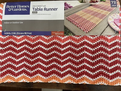 Better Homes & Gardens Table Runner Warm Striped Chevron 14 x 72'' Orange Red NWT