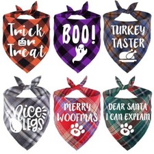 Holiday Dog Bandanas, 6 Pack Halloween Thanksgiving Day Christmas Dog Large