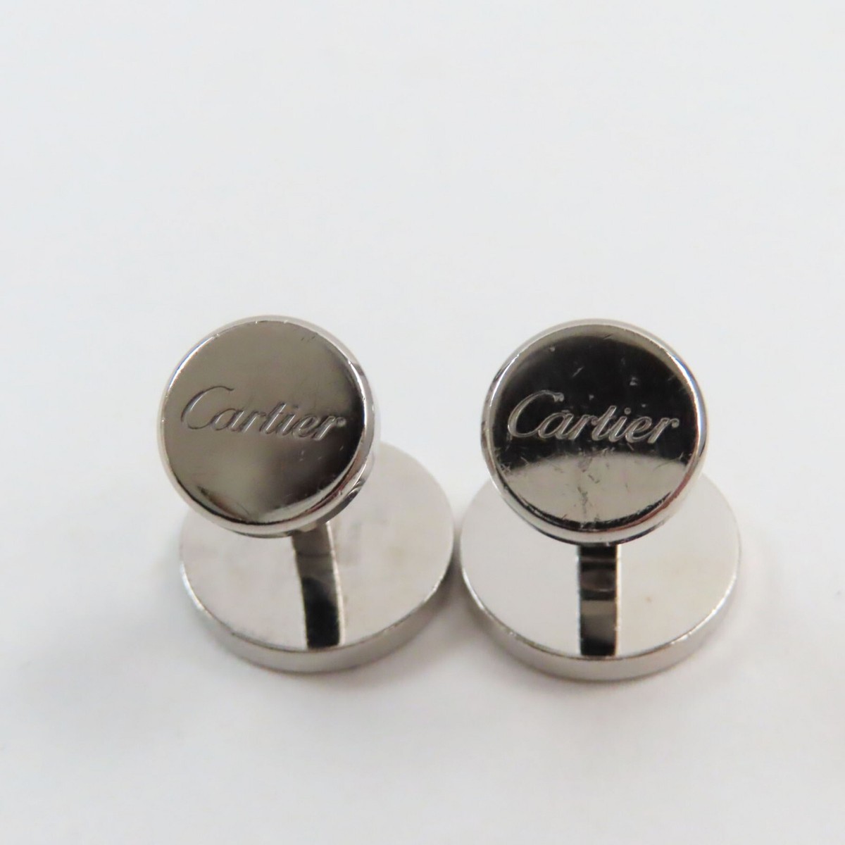 Cartier AG925 Round Shape Cufflinks Silver Made in France Mens