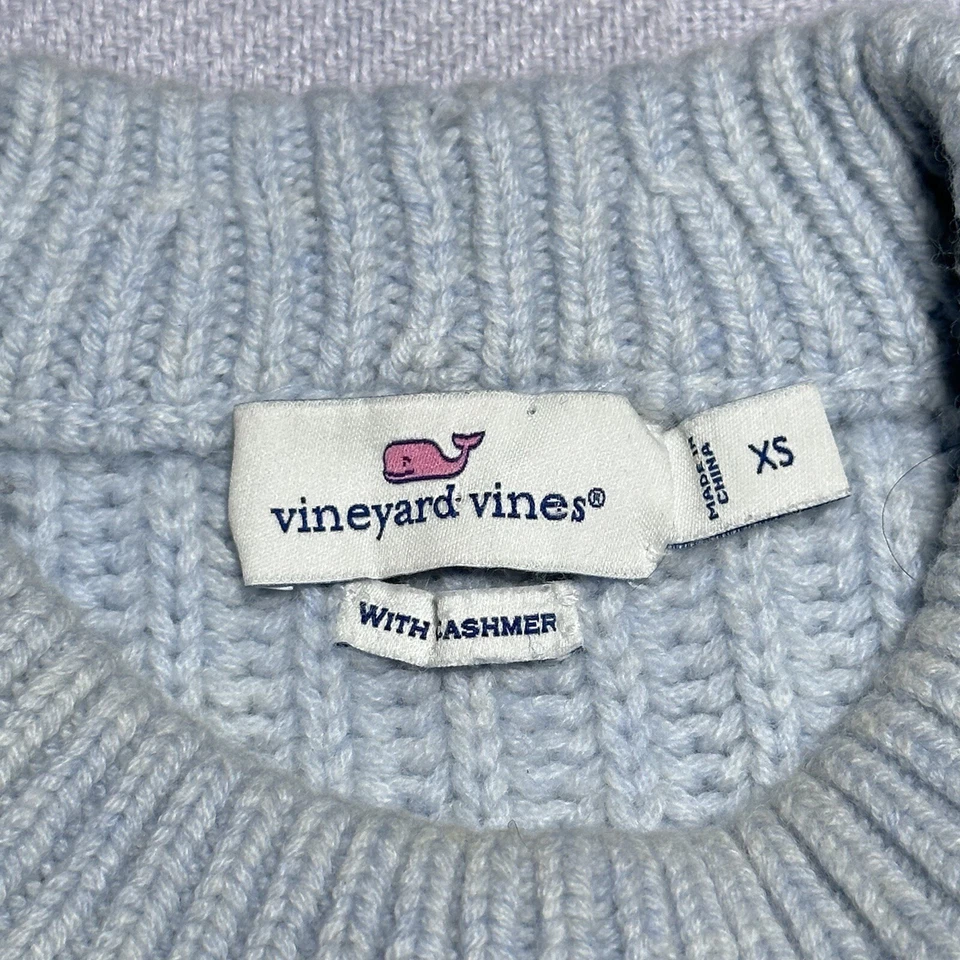 Suéter tejido con cable Vineyard Vines azul claro lana cachemir pescador para mujer XS Foto 3 de 4