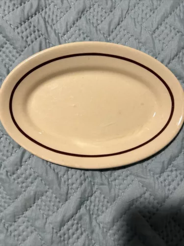 Wellsville China Restaurant Ware Lunch Plate San Tan Brown Stripe Vintage 8.25”