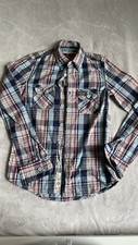 Image of Superdry Mens Checked Shirt Navy Aqua Beige Red Mix Small Brand New With Tags