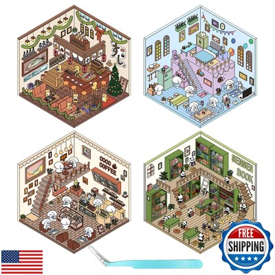 DIY 3D House Stickers 4 Set, DIY 3D Sticker Scene Create Your Ideal Home, Cof