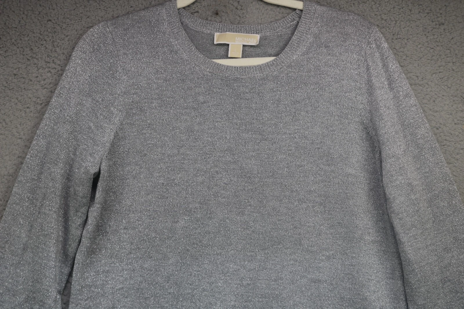 Abito maglione Michael Kors manica lunga a campana argento scintillante L evento sera