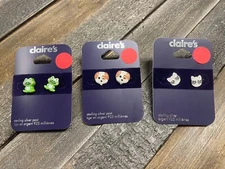 Lot Of (3) Claire's Sterling Silver Post Frog Dog Cat  Pierced Earrings New $42
