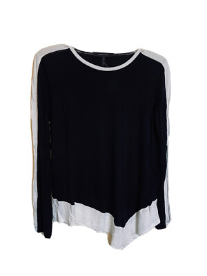NEW Bcbg Max Azria Top Black Combo Color Block Long Sleeve Rayon Asymmetrical XS