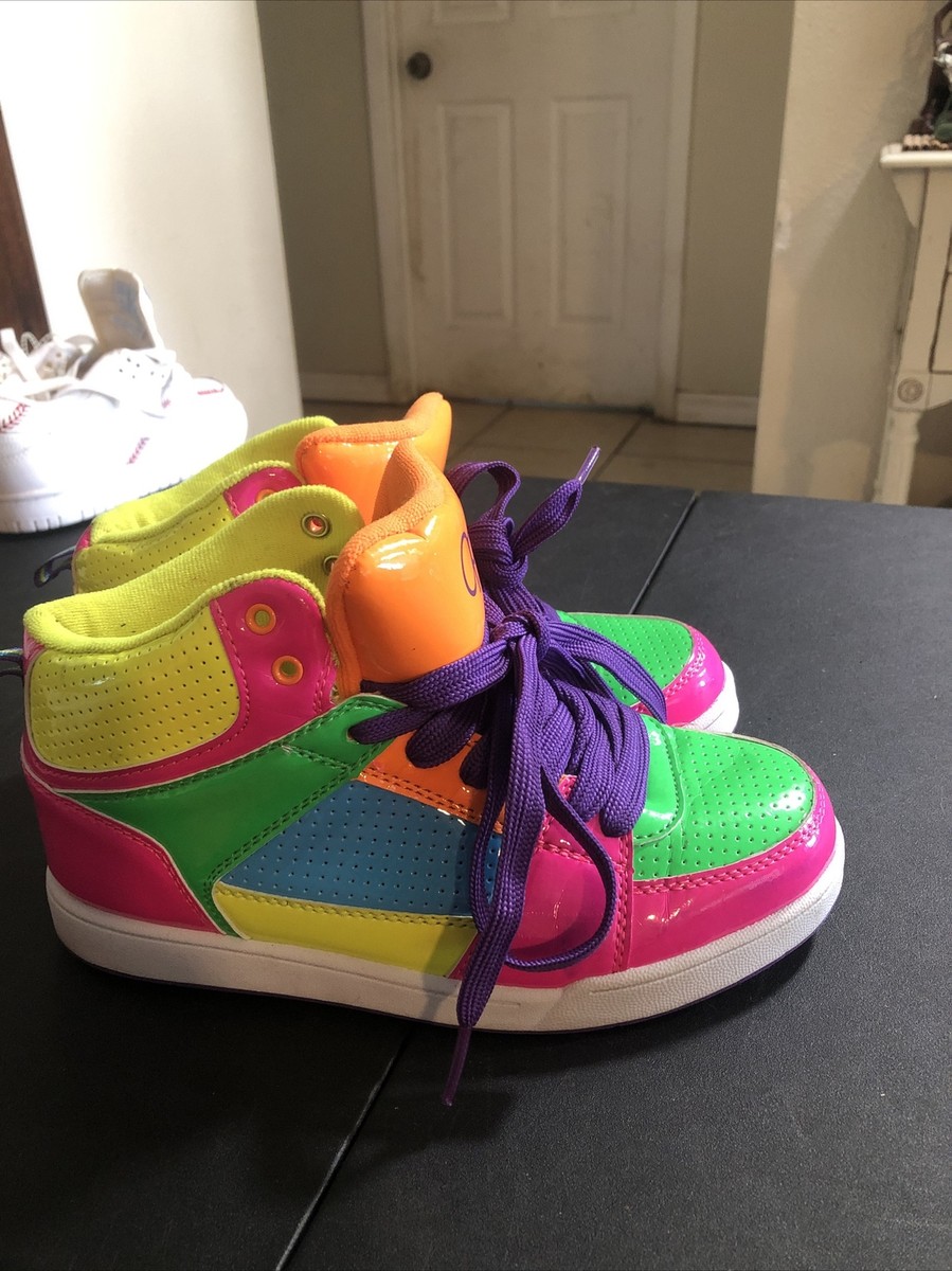 piapia OP Ocean Pacific Neon Yellow Blue Pink High Top Athletic