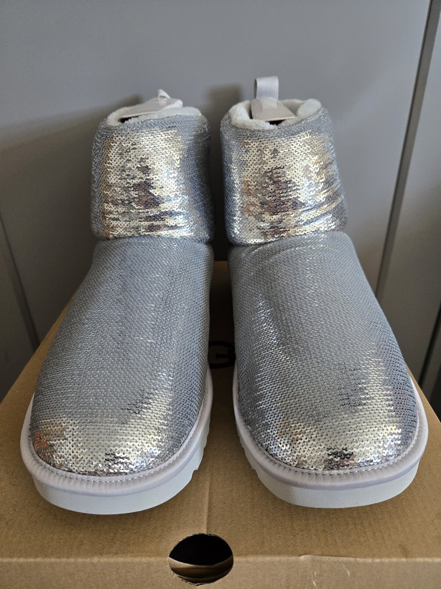UGG® Women's Classic Mini Mirror Ball Silver Boots US 11 UK EU 42 NIB AUTH