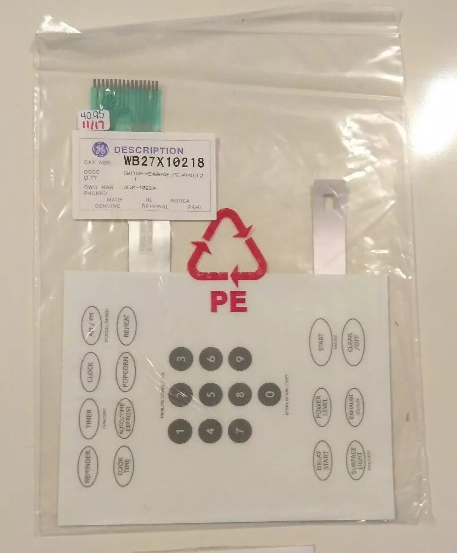 GE MICROWAVE WHITE MEMBRANE SWITCH ASSEMBLY PART NUMBER: WB27X10218 NEW