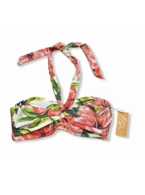 NWT Kona Sol Target MEDIUM M womens bikini swim top bandeau tropical peach green