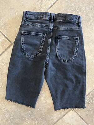 SUPERDRY KARI LONGLINE WASHED FADED BLACK DENIM SHORTS CUT OFF