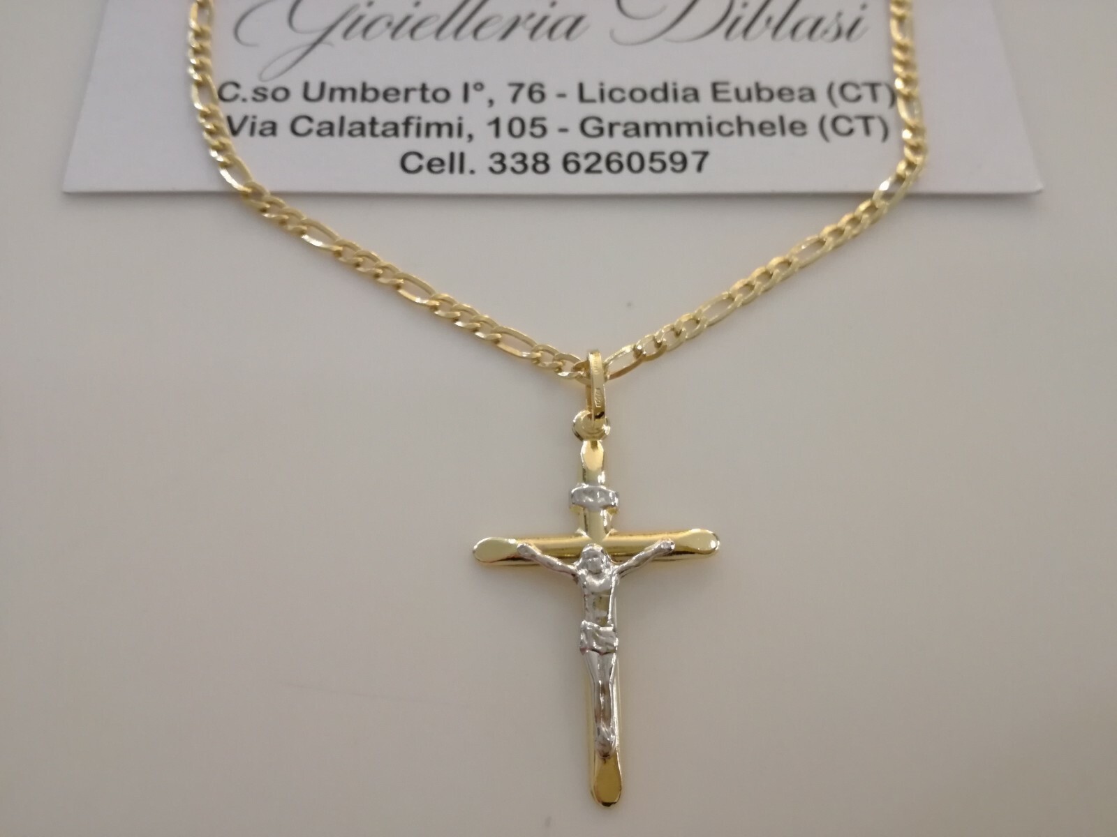Una Collana Con Il Crocifisso COLLANA Collier Con CROCEFISSO ORO GIALLO BIANCO 18 Karati 750% Unisex