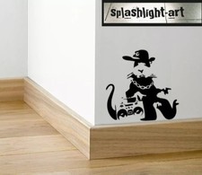 Adesivo decalcomania parete vinile battiscopa banksy (S) Rat Gangster divertente stencil