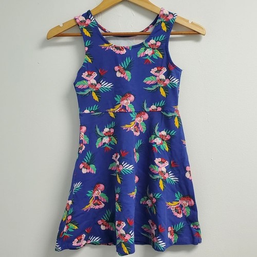 Abito bambina Basic Editions L (10/12) blu senza maniche floreale hawaiano estivo - Foto 1 di 8