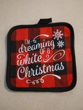 Pot Holder Hot Pad I'm Dreaming of a White Christmas on Buffalo Checks 268835