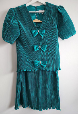 VTG Katherine Lindsay Matthew Dress Two Piece Matching Set Teal Skirt Bows