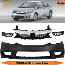 Front Bumper Cover Fascia & Grille Assembly Kit For 2009-2011 Honda Civic
