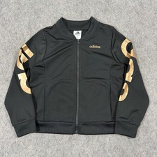 Adidas Gold Lettering Logo Full-Zip Jacket Youth Girl's Size Medium 10/12 Black