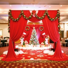 PartyVillage Red Backdrop Curtain 10x15 FT Polyester Photo Background Drape 2PC