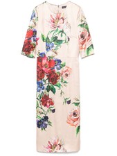 Dolce & Gabbana Powder Pink Floral Midi Dress with Half Sleeves - Made in Italy