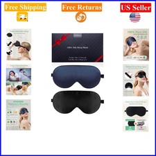 2-Pack Black  Blue Mulberry Silk Sleep Masks with Adjustable Straps