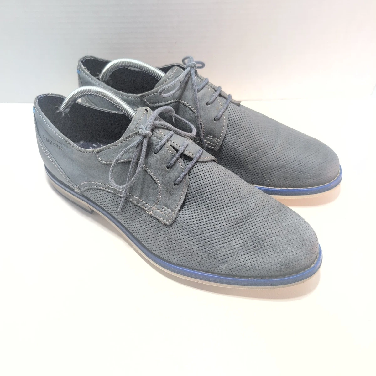 Bugatti Perforated Suede Oxfords Lace Up Dusty Blue Grey Men\'s 44 Blue Suede Shoes for Men by Bugatti main image 4