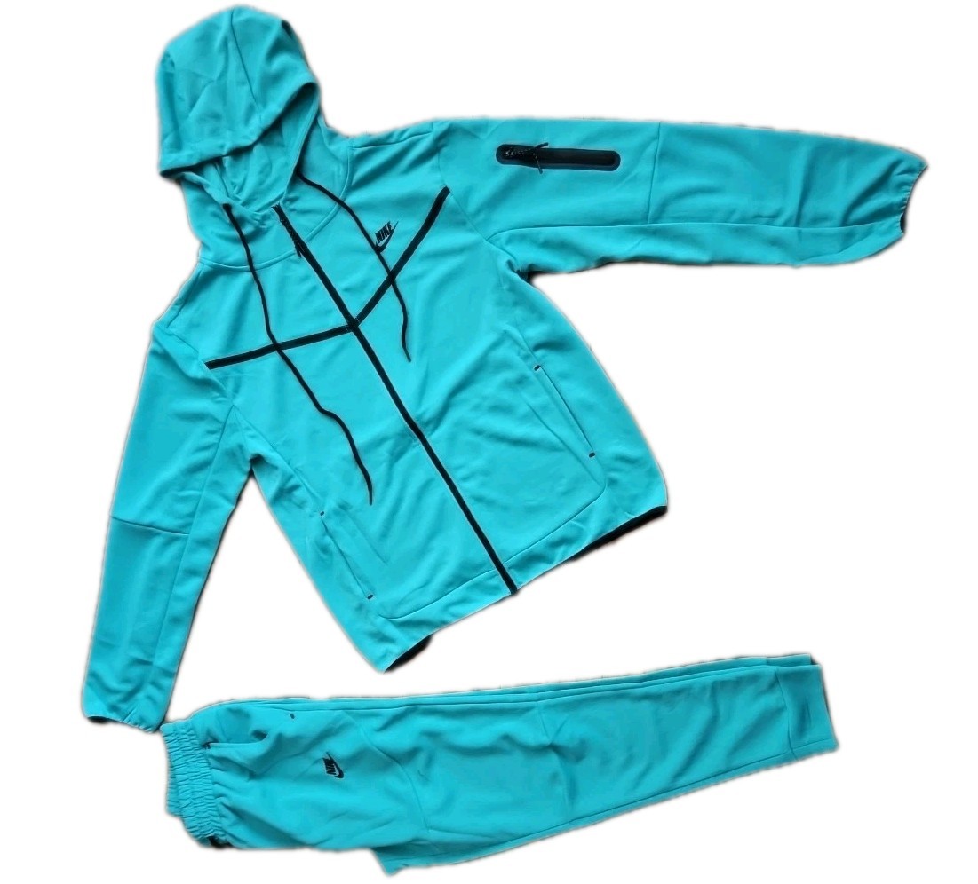 New Nike Tech Cotton Sweat Suit Hoodie Joggers Men's Set Aqua