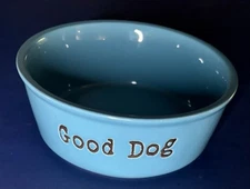 FEED ME/GOOD DOG 7" Blue Dog Bowl Ceramic NICE!