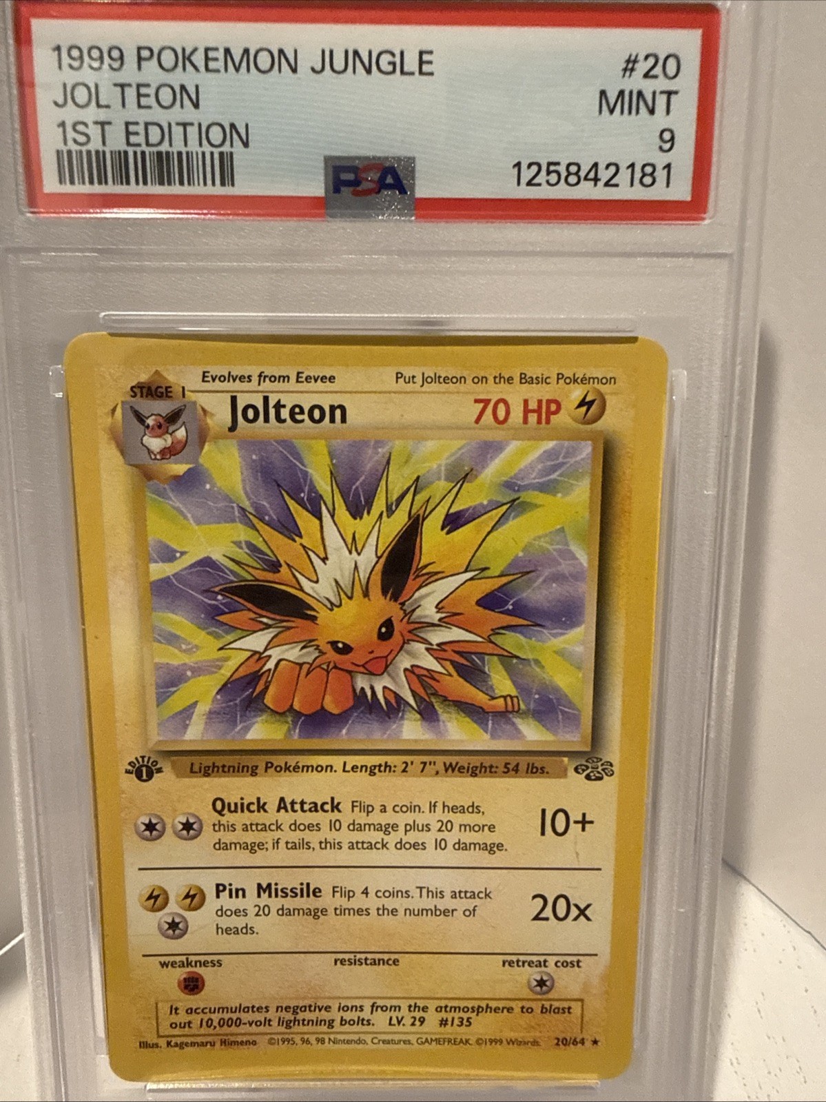 1999 Pokémon Jungle #20 Jolteon 1st edition PSA 9 MINT