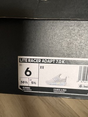 adidas Lite Racer Adapt 7.0 K Unisex Kids Sneakers Mesh US 6 Gray Blue Yellow