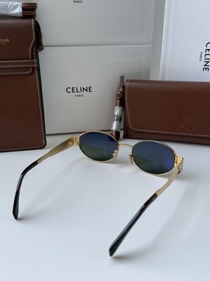 Celine CL40235U 30N Triomphe Metal Oval Sunglasses Gold 