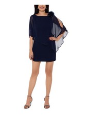 XSCAPE Womens Navy Zippered Boat Neck Mini Cocktail Shift Dress 6
