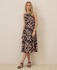Pact Women’s Fit & Flare Keyhole Back Dress X-Large Scattered Posies Black