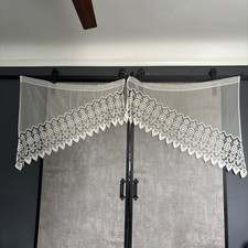 Set Of 2 Off-white Lace Curtain Valances Sheer Floral Embroidered Scalloped